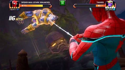 Marvel Contest Of Champions Spider Man Stark Enhanced Vs Road To The Labyrinth Thanos Boss