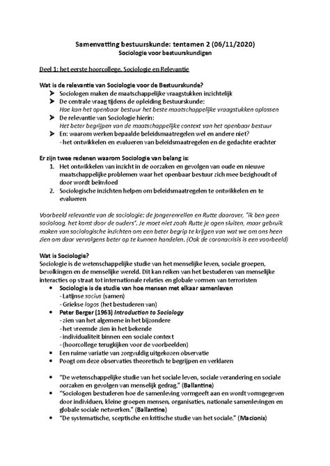 Samenvatting Sociologie Samenvatting Bestuurskunde Tentamen 2 06 11