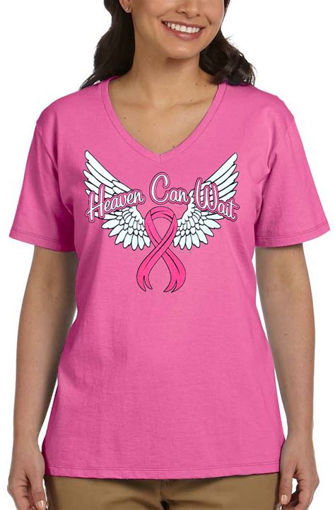 Ladies Breast Cancer Awareness Pink Ribbon Wings Dark Pink Crew Or V