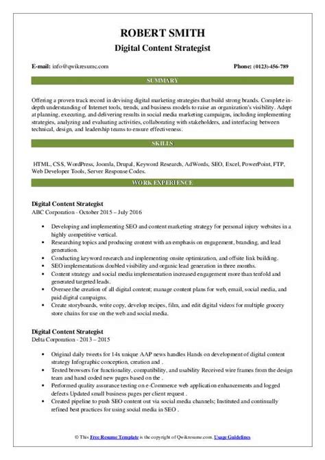 Digital Content Strategist Resume Samples Qwikresume