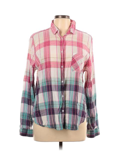 American Eagle Outfitters Plaid Multi Color Pink Long Sleeve Button