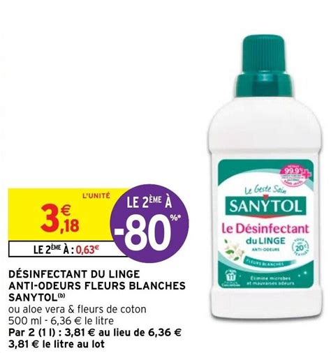 Promo DÉSINFECTANT DU LINGE ANTI ODEURS FLEURS BLANCHES SANYTOL b