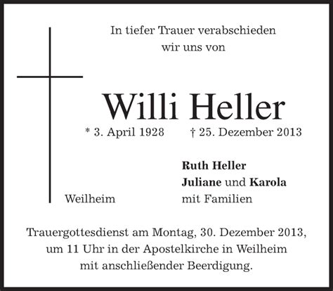 Traueranzeigen Von Willi Heller Trauer Merkur De