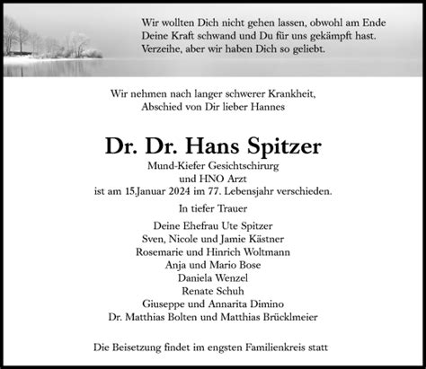 Traueranzeigen Von Hans Spitzer SZ Gedenken De