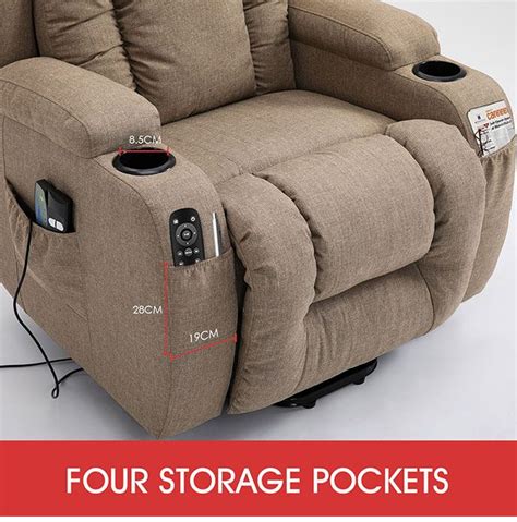 Electric Massage Chair Linen Fabric Recliner Sofa Lift Motor Armchair 8 Point Heating Seat