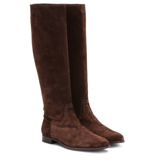 Tods Suede Knee High Boots In Brown Lyst