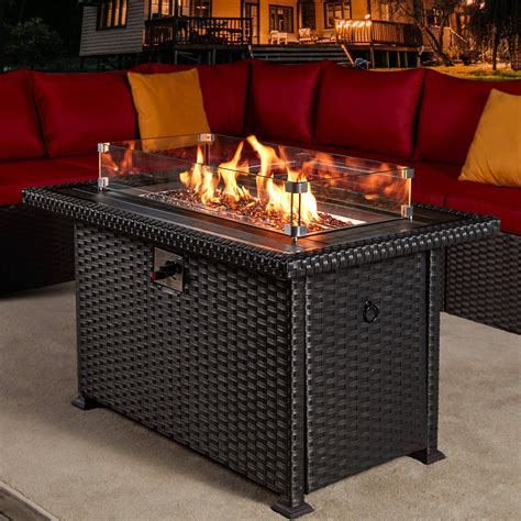 44" Rattan Propane Gas Fire Pit Table 50000 BTU Auto-Ignition w ...