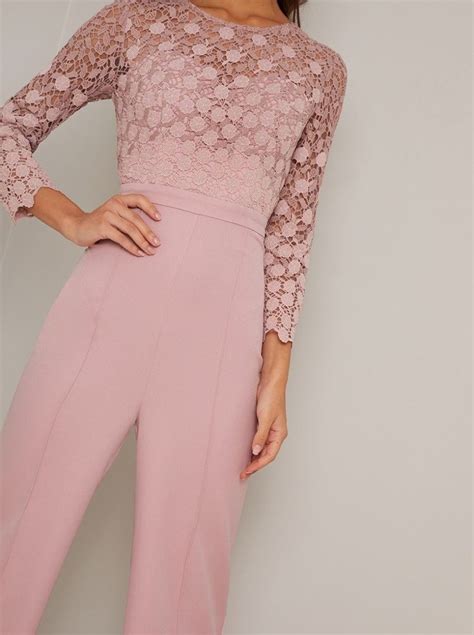 Long Sleeved Lace Bodice Wide Leg Jumpsuit In Pink Jumpsuit For Wedding Guest Nice Dresses