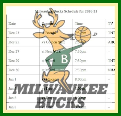 Printable updated Milwaukee Bucks schedule, TV schedule for 2021 NBA season - Interbasket