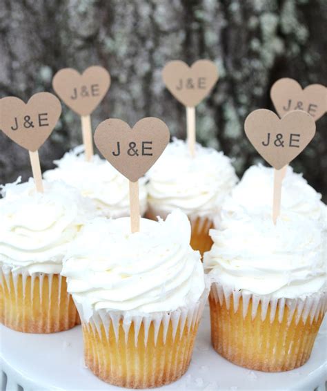 Kraft Heart Wedding Cupcake Toppers Kraft Custom Initial Etsy