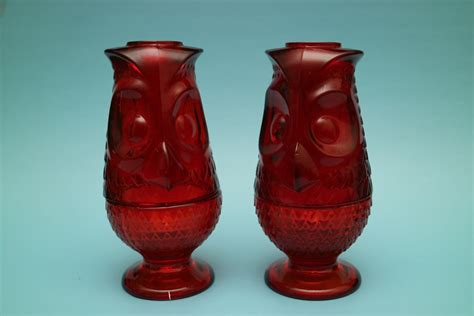 Vintage Viking Glass Ruby Red Owl Fairy Lamps Cadmium Candle Holder