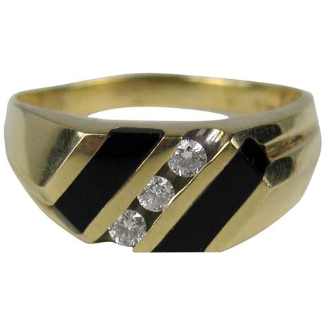 14 Karat Gold Onyx and Diamond Men's Ring, Mid-Century Modern at ...