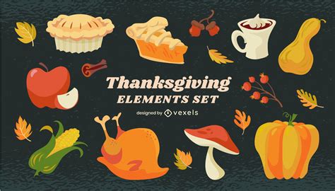 Set Of Thanksgiving Food Cartoon Elements Vector Download