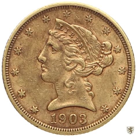 USA 5 DOLLARS 1903 S Coronet Head Gold KM 129 sehr schön EUR 550