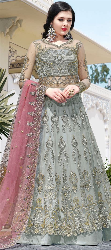 Designer Mehendi Sangeet Party Wear Reception Black And Grey Color