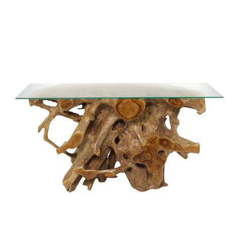 DecMode 54 X 30 Brown Teak Wood Handmade Live Edge Tree Stump Console