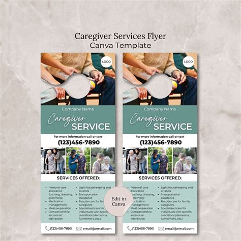 caregiver service flyer door hanger canva template elderly care