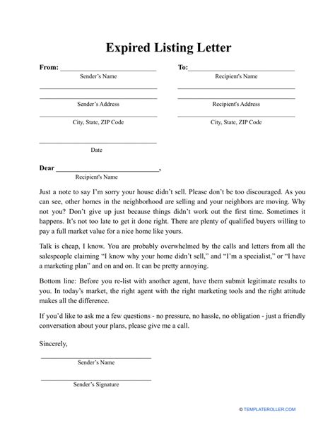 Expired Listing Letter Template Download Printable Pdf Templateroller