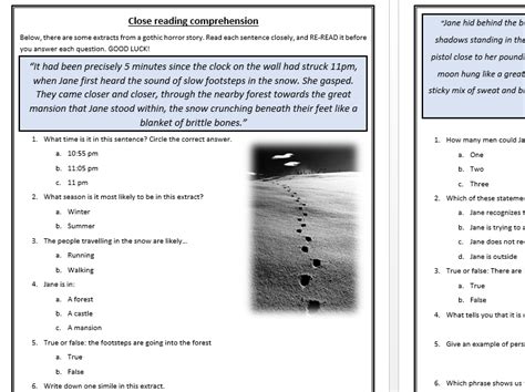 Ks2 Ks3 Literacy English Reading Comprehension Close Reading Worksheets Library