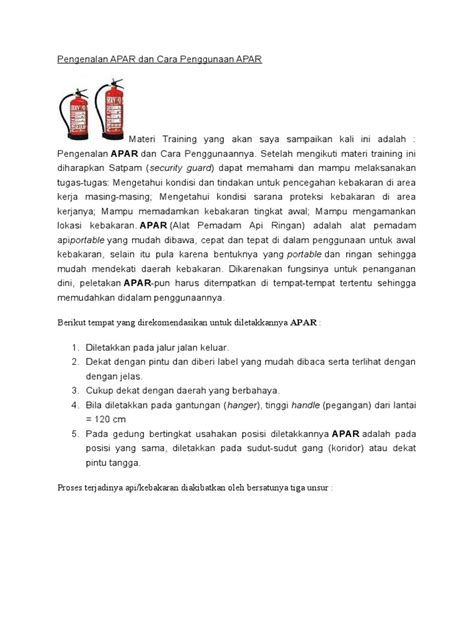 Pengenalan Apar Dan Cara Penggunaan Apar Pdf