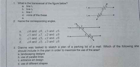 1 What Is The Transversal Of The Figure Below A Line B Line Lz 12 C Linet D None Of The These