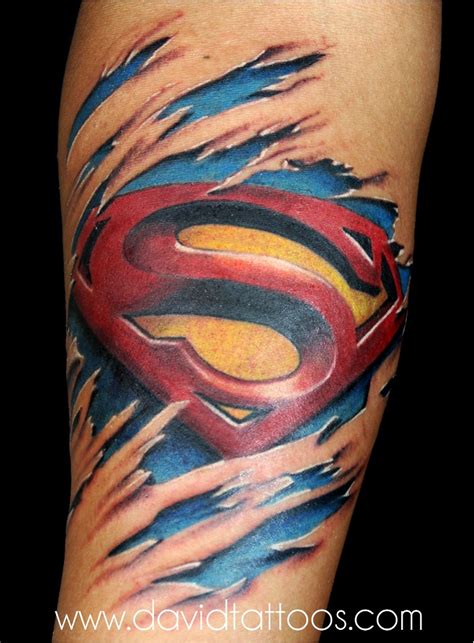 Ripped Superman Tattoo Colorful Ripped Skin Superman Logo Tattoo