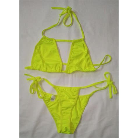 Sandy S Sexy Bikini Strap Halter Swimwear Woman Swimsuit Solid Push Up Neon Bikinis Set