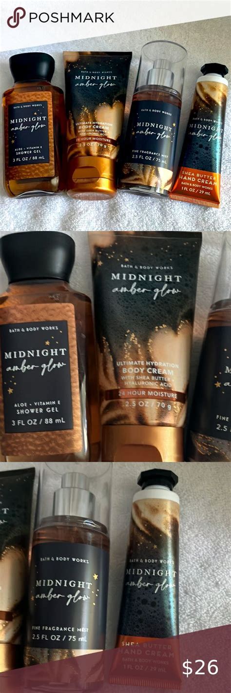 Bath Body Works Midnight Amber Glow Mini Body Care Bundle Set Bath