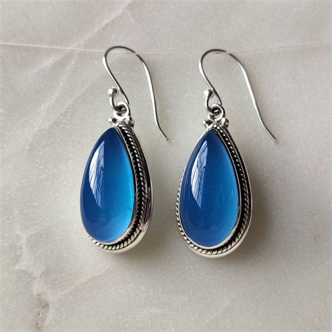 Nat Rliche Blaue Chalcedon Ohrringe Sterling Silber Etsy