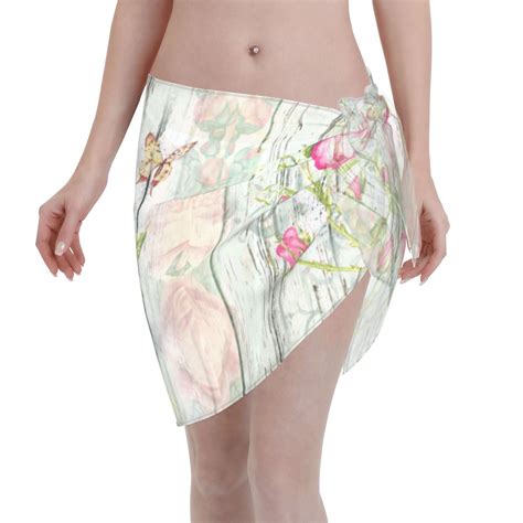 Coaee Vintage Wood Background With Floral Women S Short Sarongs Beach