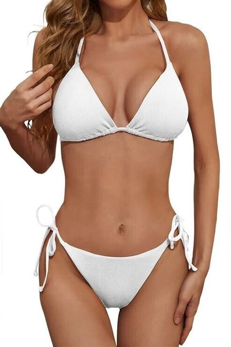 Zuvebamyo Women S Two Piece Bikini Swimsuit Sexy Ribbed Triangle Top Bathing L Ebay