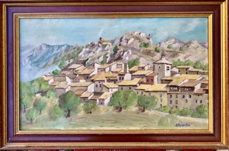 Ancien Tableau Huile Peinture Xx Paysage Fauvisme Montagne Maisons