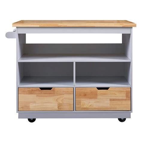 Runesay Gray Blue Wood In W Kitchen Island With Two Sided Storage