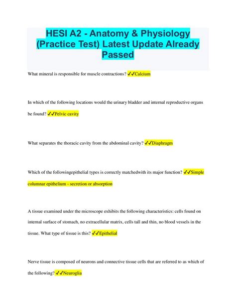 HESI A2 Anatomy Physiology Practice Test Latest Update Already