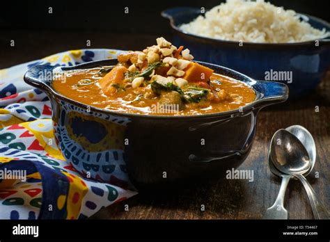 African Chicken Peanut Stew With Sweet Potatoes And Okra With Side Of