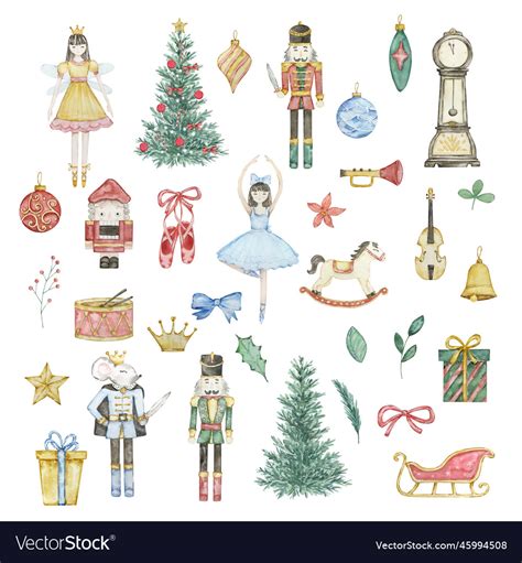 Watercolor Nutcracker Christmas Set Ballerina Vector Image