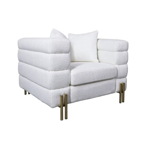 Benjara White And Gold Fabric Sofa Armchair With Plush Multi Layer