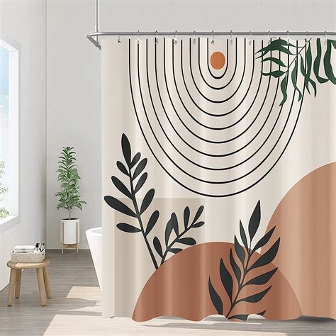 Mid Century Boho Shower Curtain Modern Minimalist Arched Curve Abstract