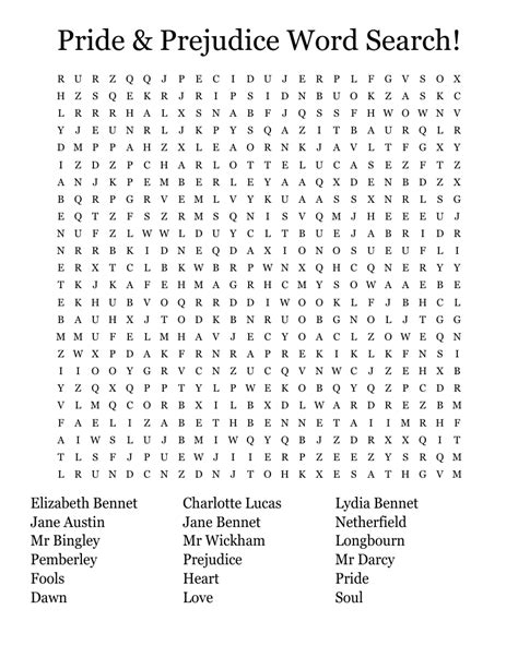 Pride & Prejudice Word Search! - WordMint