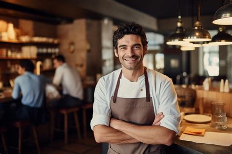 Premium Photo Portrait Of A Smiling Male Chef Standing At The Kitchen