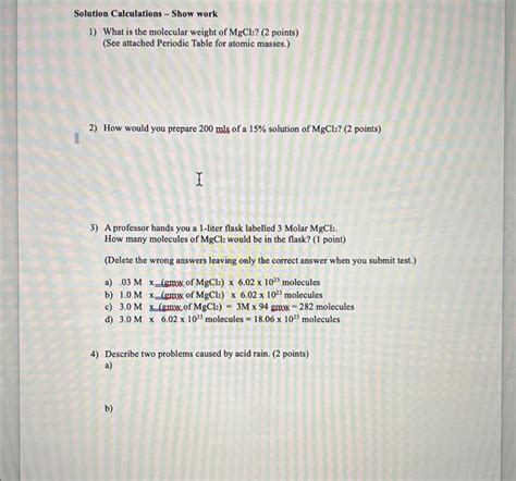 Solved 1) What is the molecular weight of MgCl2 ? ( 2 | Chegg.com