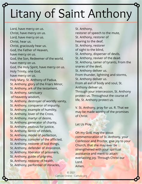 Litany Of Saint Anthony Free Pdf Catholic Online Learning Resources