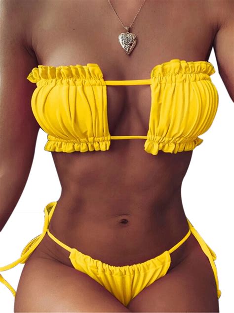 Bowanadacles Women S Removable Bandeau Bikini Set Strap Wrap Pad High Cut Swimsuit Walmart