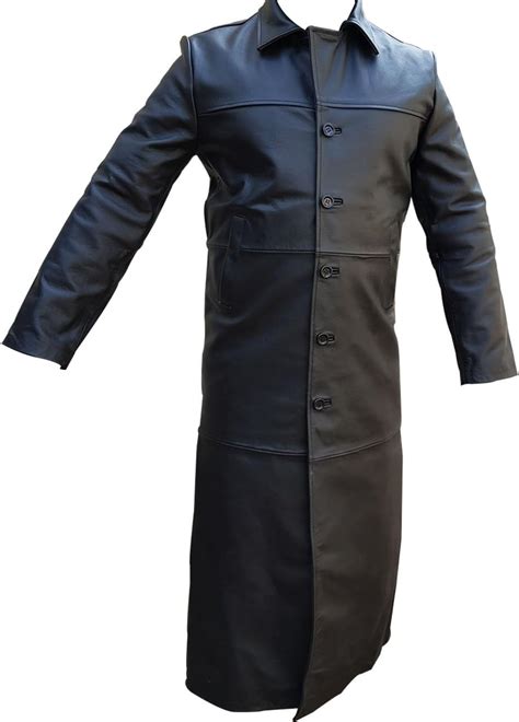 Olly And Ally Mens Real Black Leather Full Length Matrix Goth Trench Coat Gothic At Amazon Mens