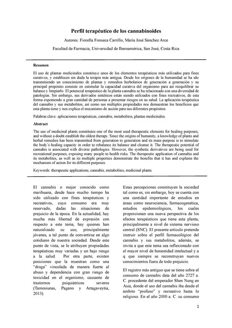 Artículo Lab Farmacognosia II Cannabinoides Perfil terapéutico de