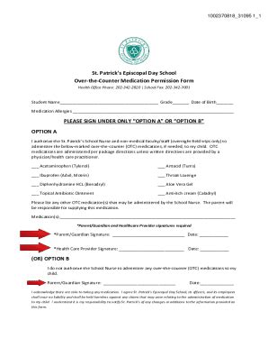 Fillable Online Permission Form For Prescribed Over The Counter