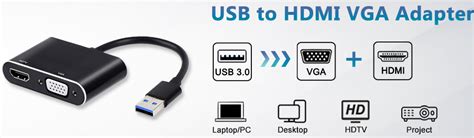 USB to HDMI VGA Adapter, USB 3.0 to HDMI Converter 1080P HDMI and VGA ...