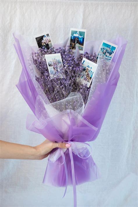 Purple Floral Bouquet Polaroids Handmande Flower Gift Ideas How To