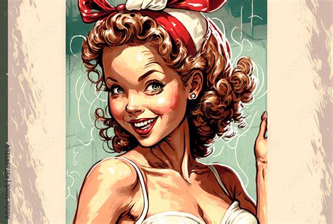 Cute Vintage Pin Up Drawing Of A Model Girl With A Big Smile And Clip Art Library