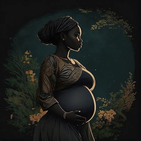 Premium AI Image A Drawing Of A Pregnant Woman With A Floral Background